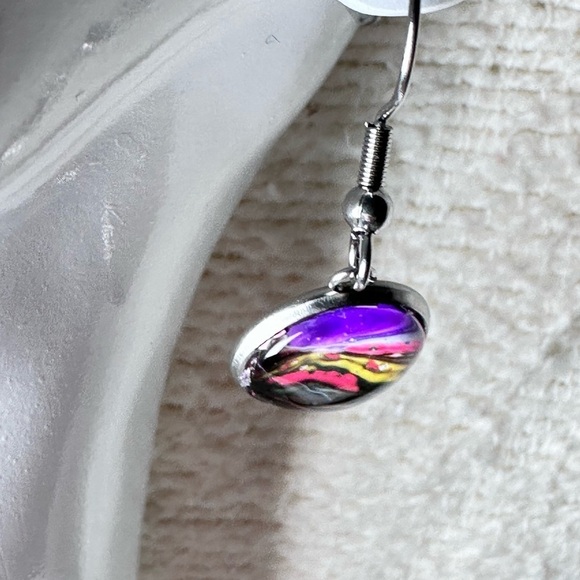 Vibrant Original Acrylic Pour Paint Abstract Art signed Jewelry Set 4185 B - Picture 4 of 11